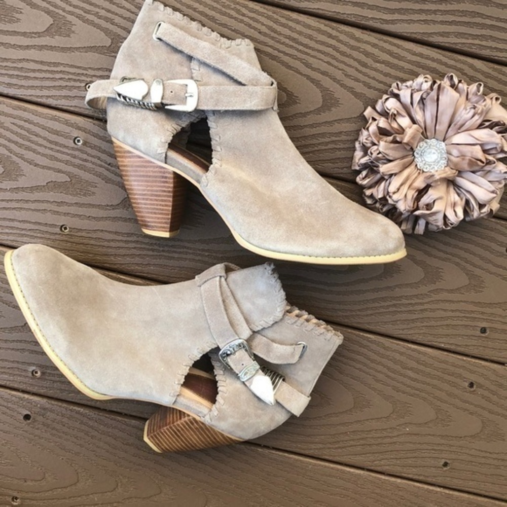 Madison Harding tan suede leather booties